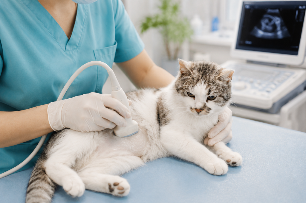 Katze bekommt ein Ultraschall, Ultraschall bei Katzen in Frechen