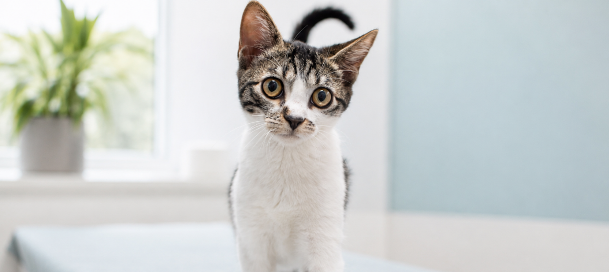 weiße Katze im Behandlungsrau, , Ultraschall bei Katzen in Frechen